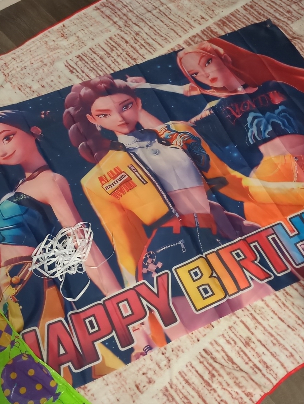 KPop Demon Hunter Happy Birthday Party Backdrop Banner - Colorful Characters